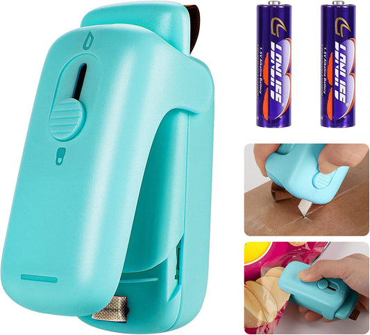 Mini  Chip Bag Sealer - Heat Seal with Cutter & Magnet, Portable Mini Sealing Machine to Reseal Plastic Bags & Keep Snacks Fresh (2Xaa Batteries Included)
